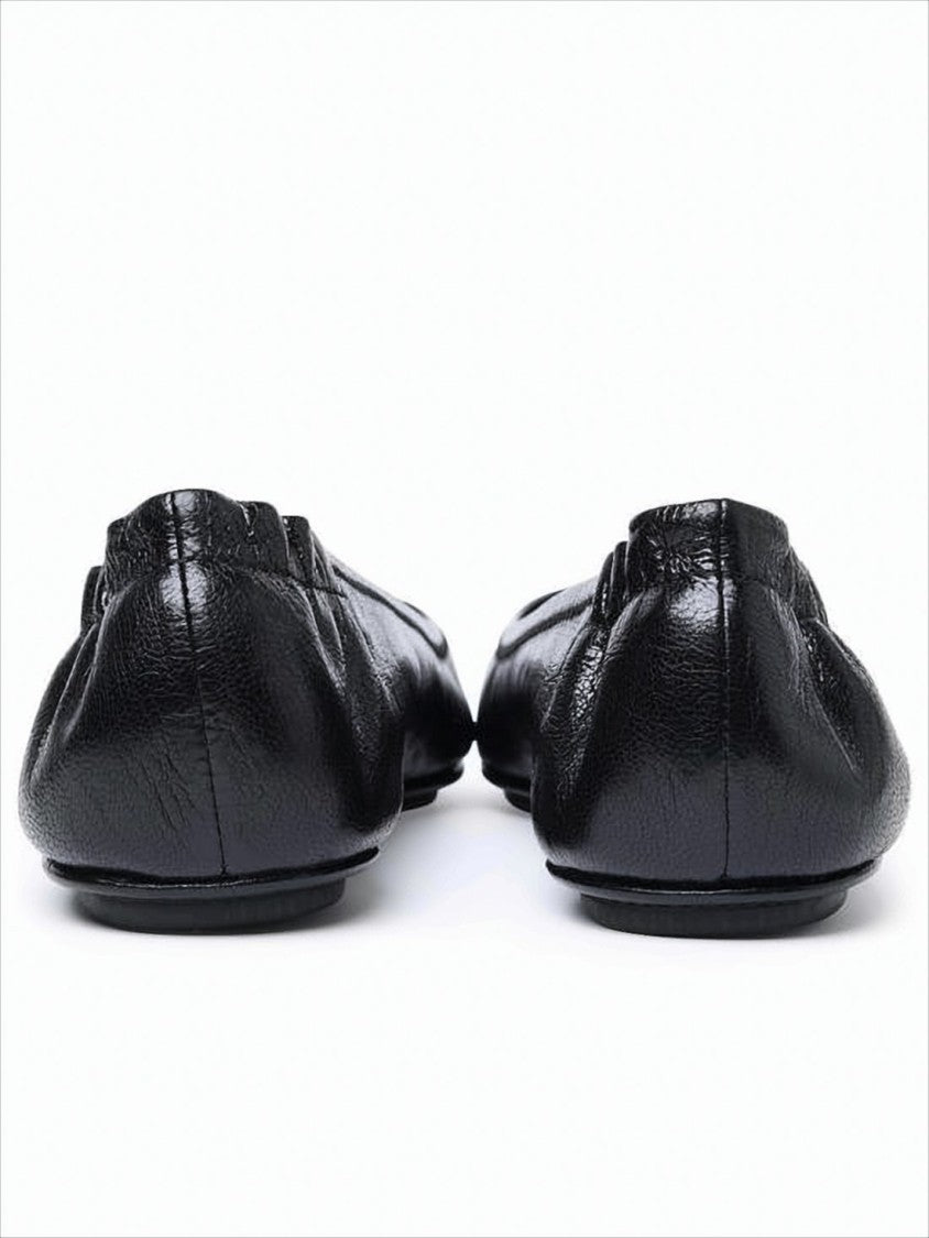Tory Burch Lamb Leather Black Flat Shoes With Textured Emblem
