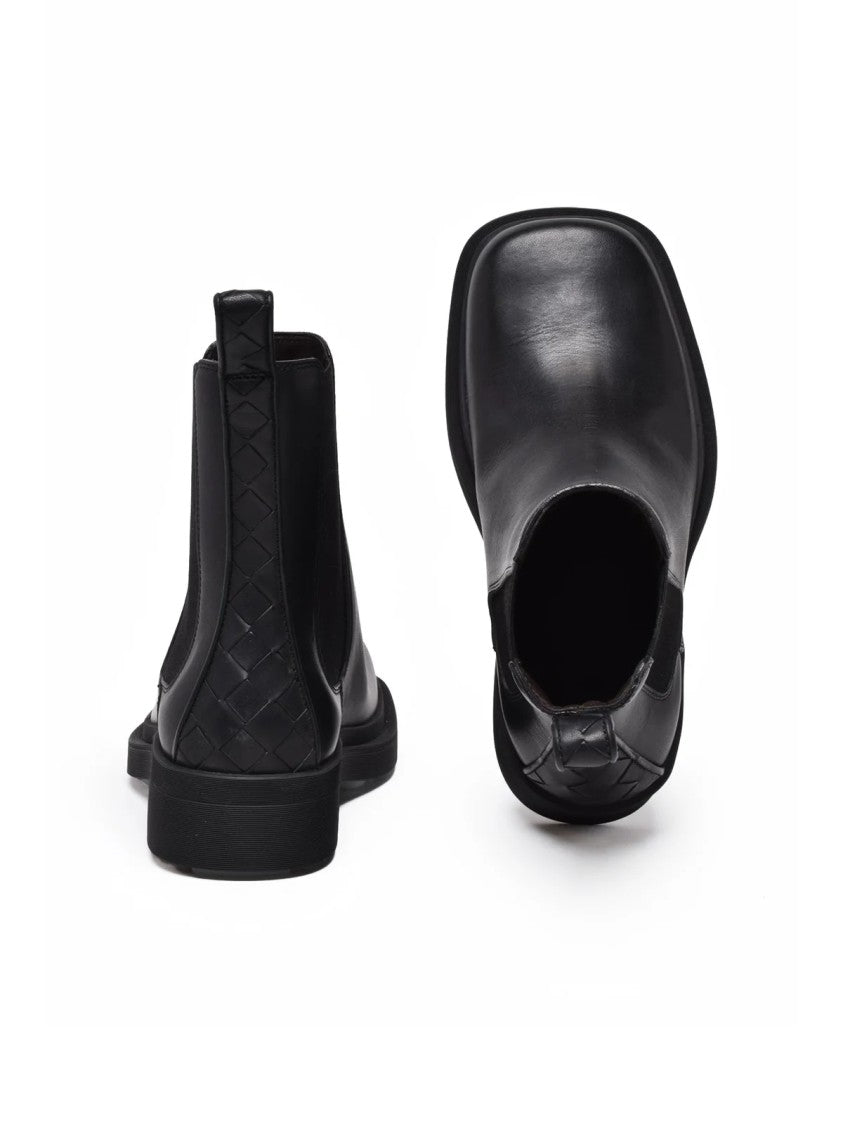 Bottega Veneta Black Ben Woven Detail Leather Ankle Boots