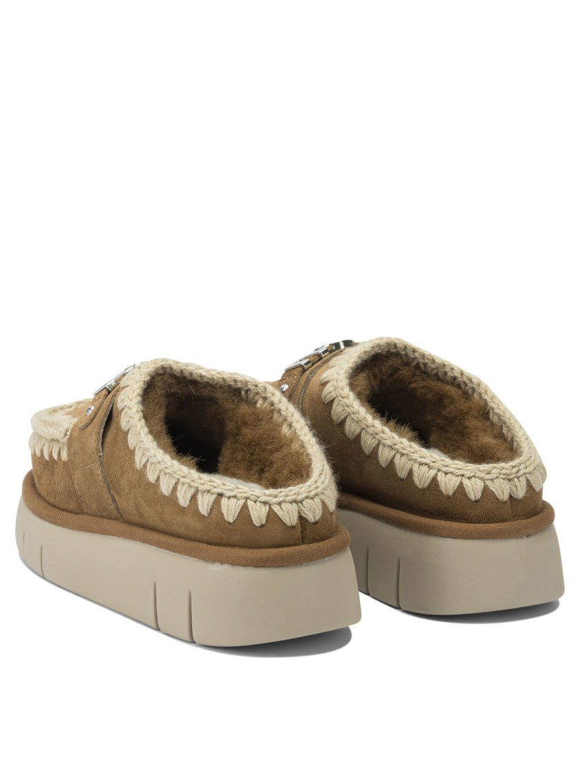Mou Sheepskin Slip-On Loafers With Decorative Stitching