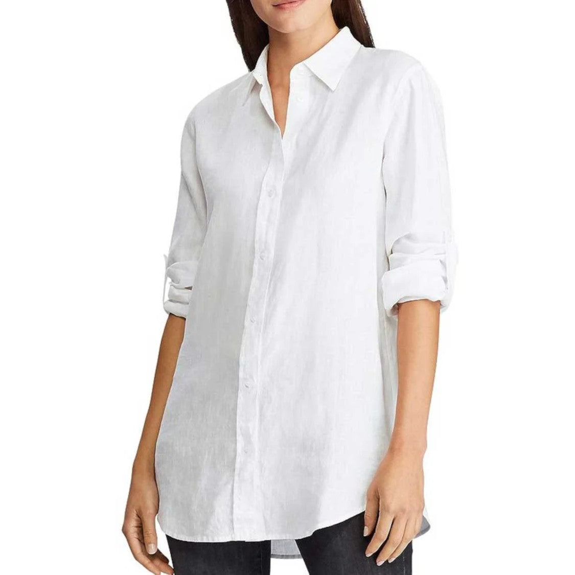 Lauren Ralph Lauren White Karrie Tissue Linen Button Shirt