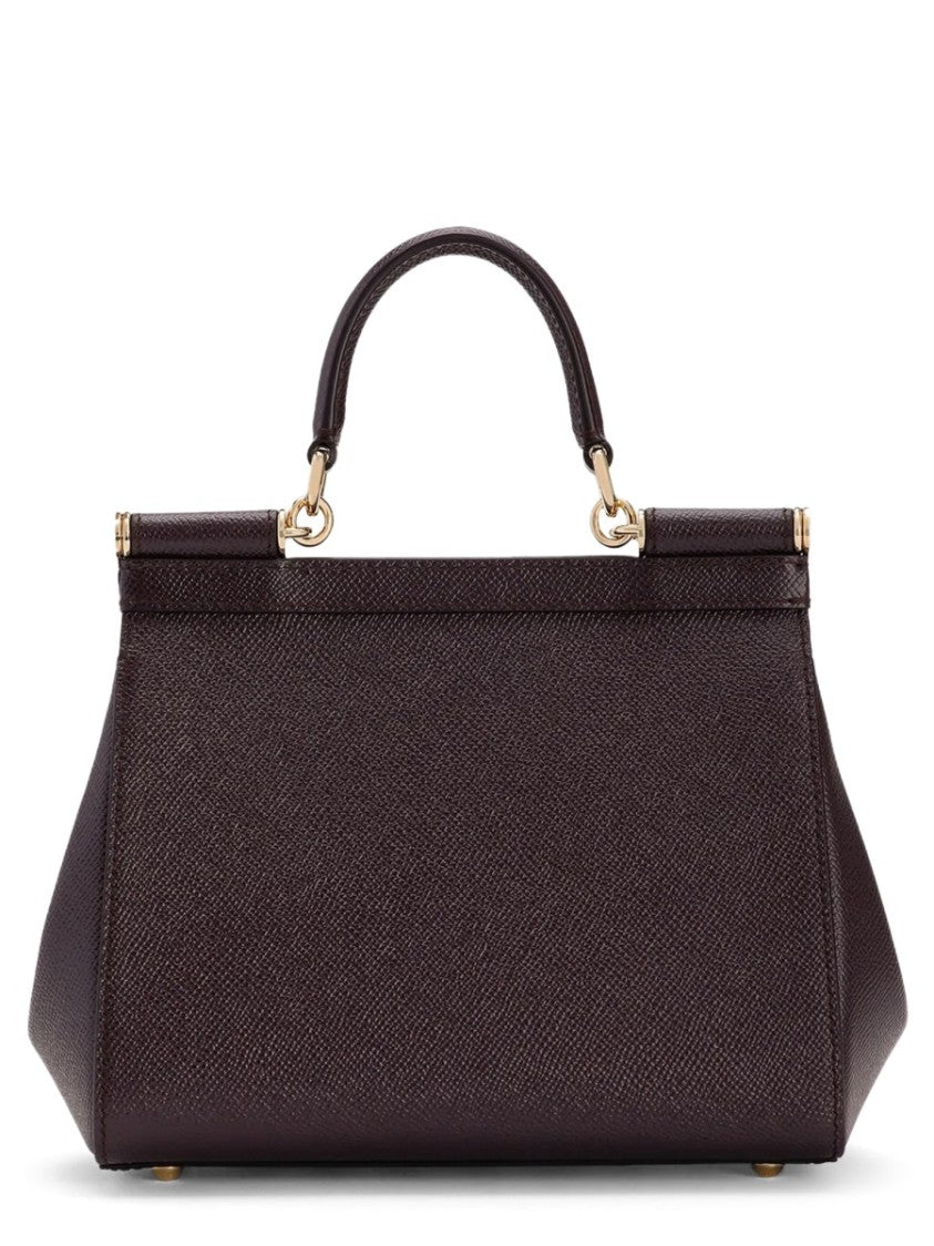 Dolce & Gabbana Structured Burgundy Leather Handbag With Detachable Strap