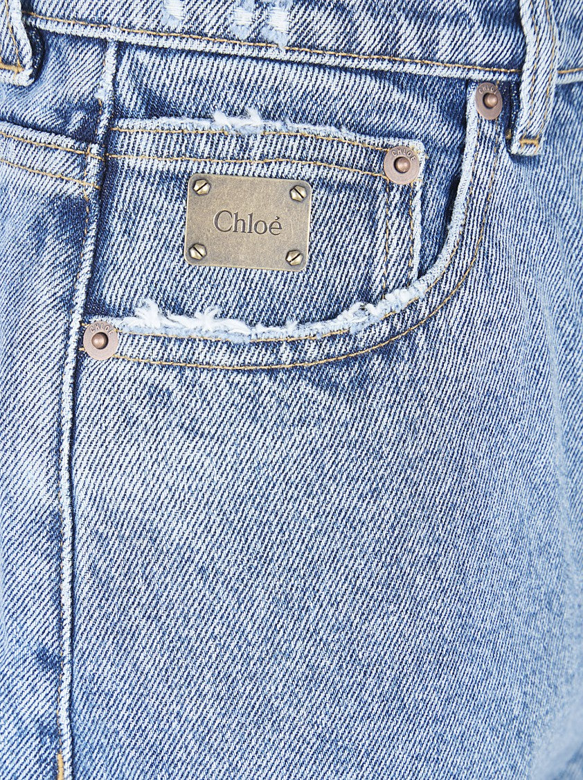 Chloé High-Waisted Tapered Jeans With Slit Hem And Logo Detail
