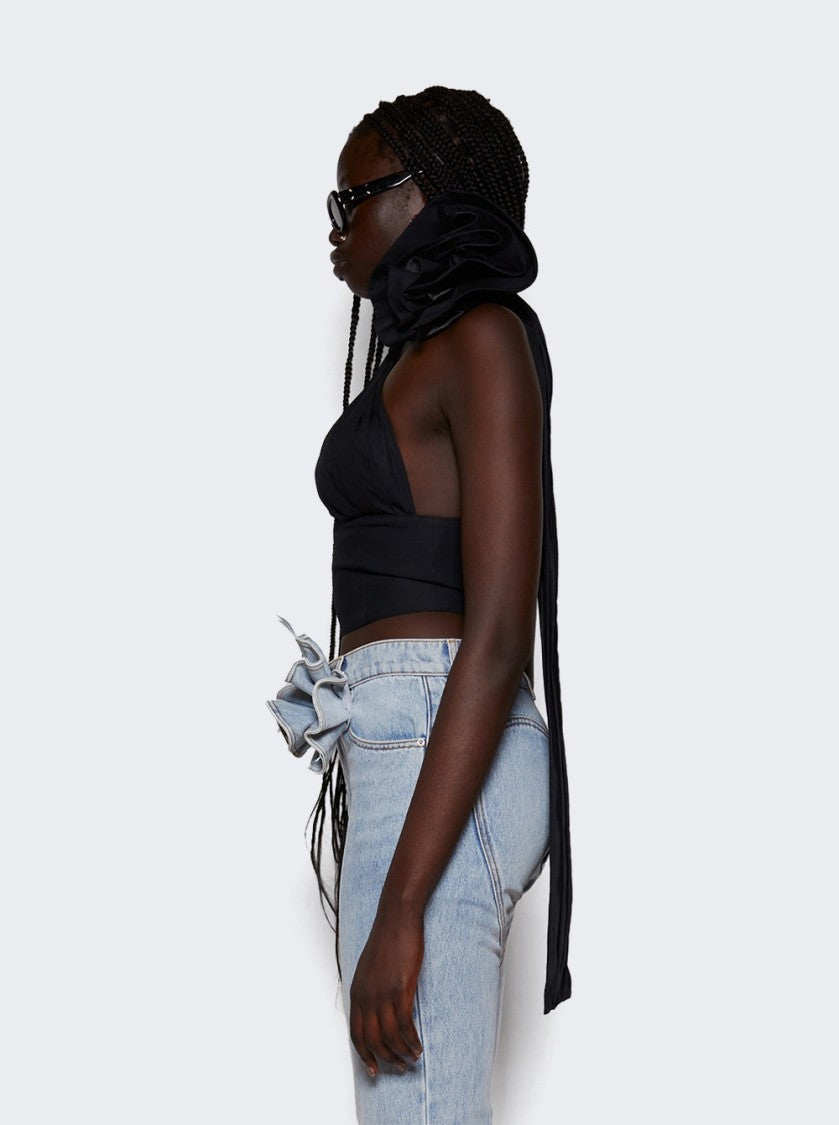 Area Flower Corsage Halter Top Black