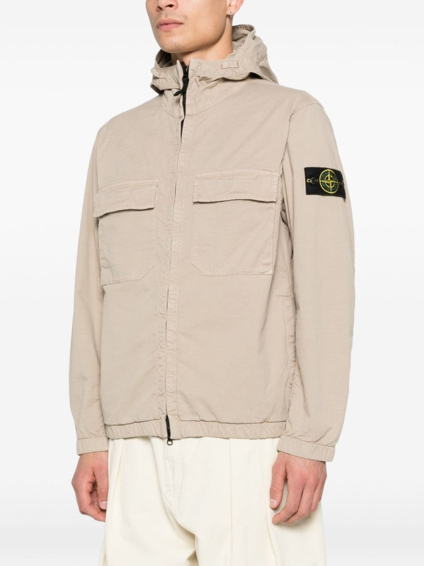 Stone Island Beige Zip-Up Hoodie Jacket With Flap Pockets
