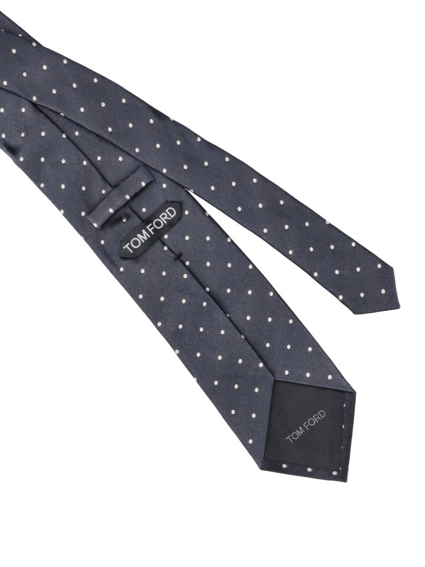 Tom Ford Polka Dot-Patterned Dark Tie With Tapered Design