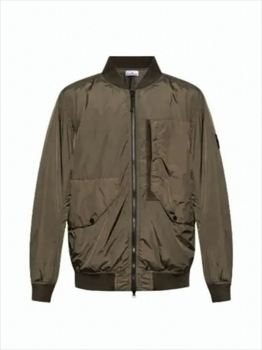 Stone Island Brown Bomber Jacket With Ribbed Details