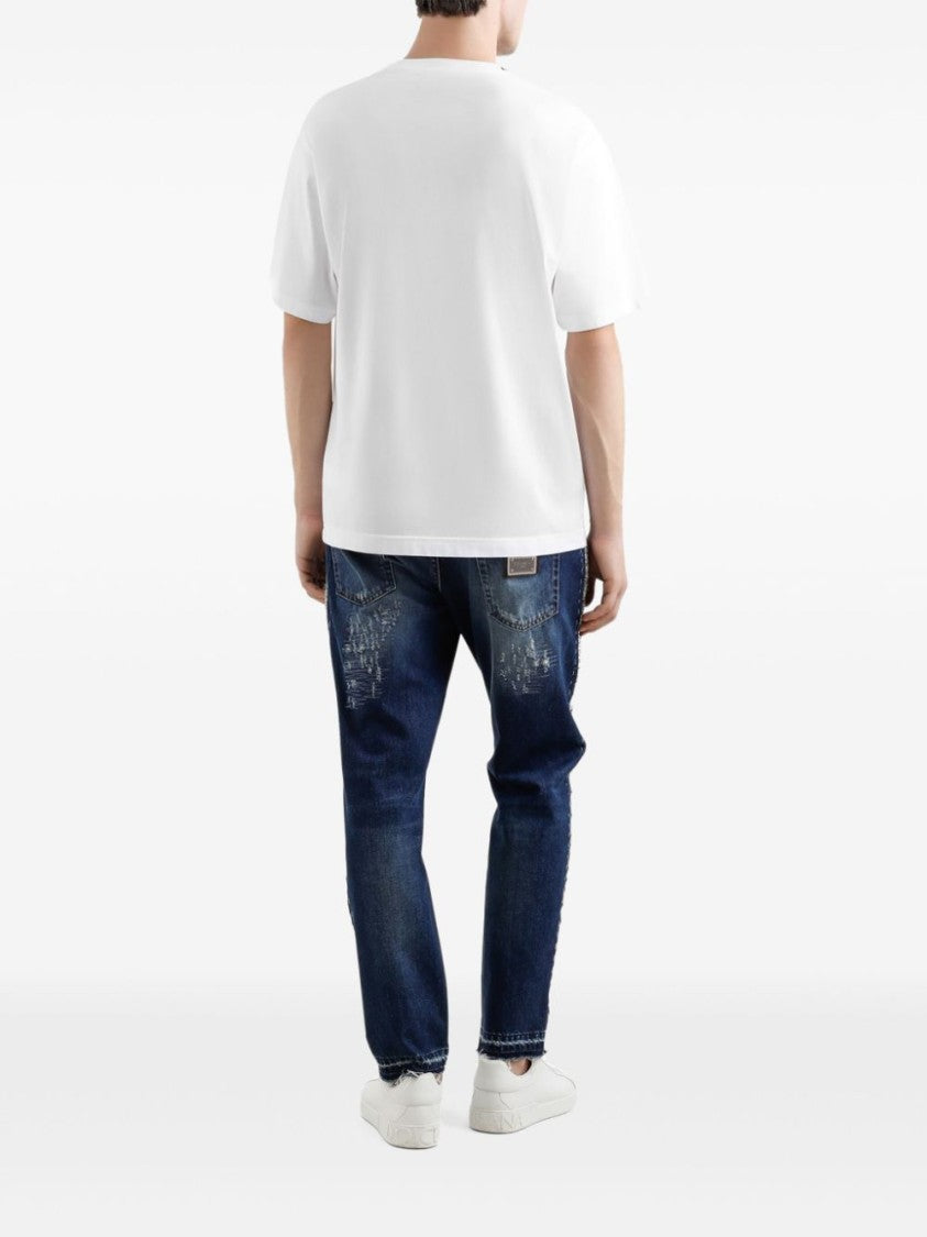 Dolce & Gabbana Relaxed Fit White T-Shirt With Embossed Logo Detail