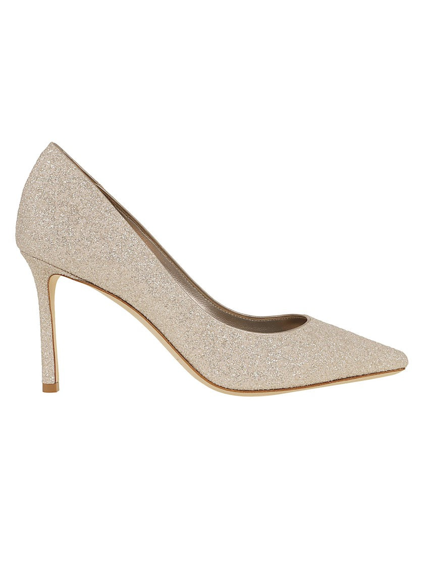 Jimmy Choo Pointed-Toe Glittery Gold Pumps With 85 Mm Heel