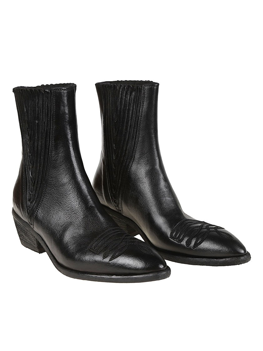 Fauzian Jeunesse Ignis Pointed Toe Low Stacked Heel Ankle Boots