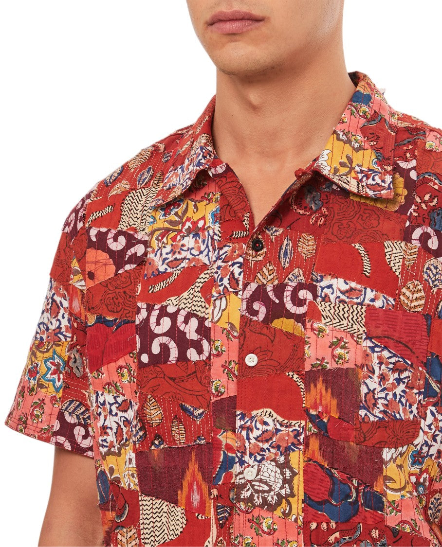 Kardo All-Over Patchwork Cotton Bowling Shirt With Classic Collar