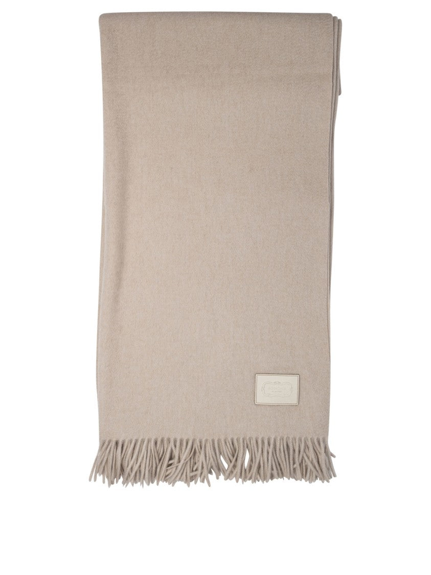Agnona Beige Textured Wool Scarf With Delicate Fringes