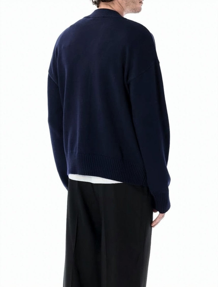 Ami Paris Deep V-Neck Cardigan With Heart Emblem
