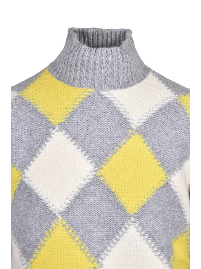 Kangra Mock Neck Sweater In Extrafine Merino Wool With Argyle Pattern