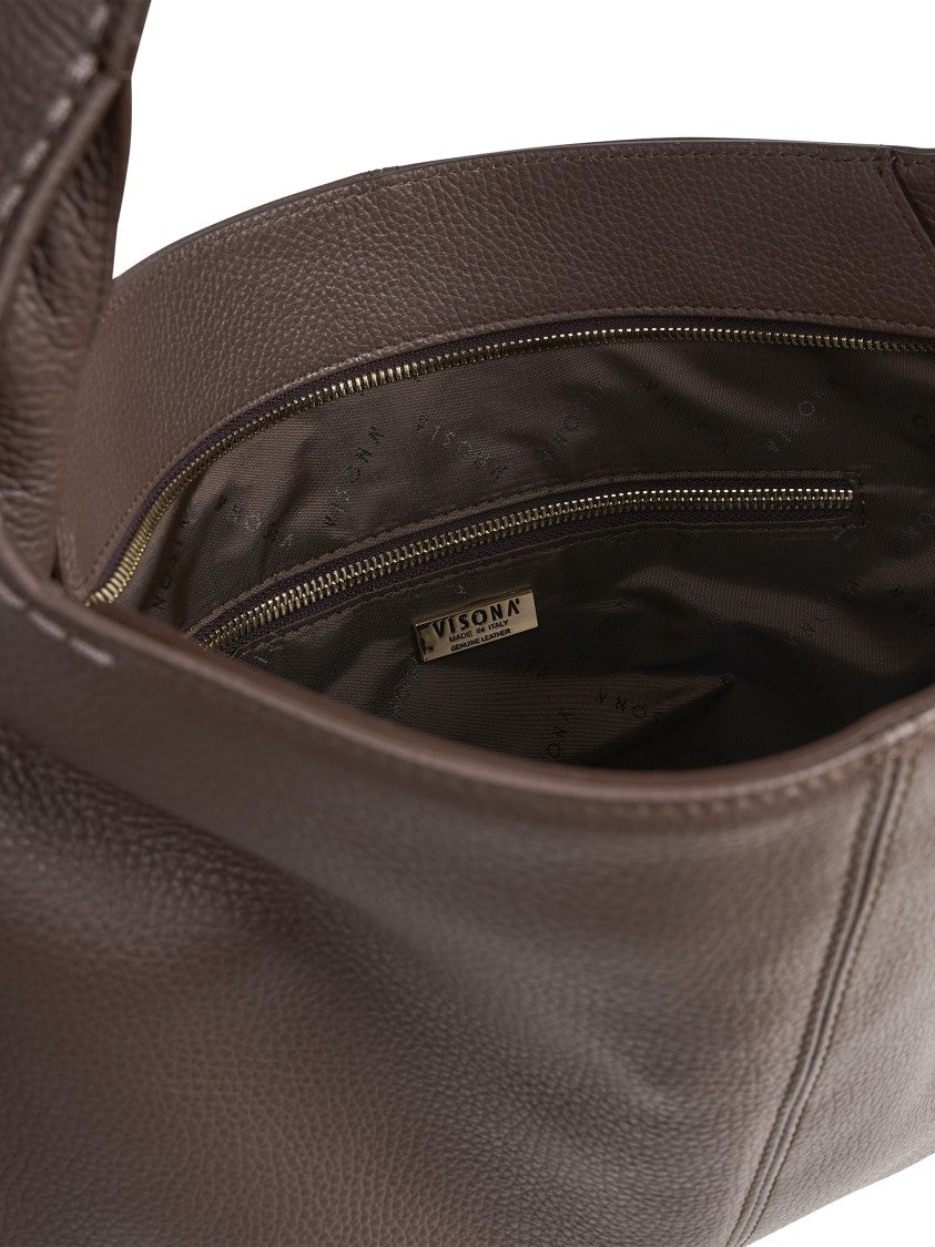 Visona` California Medium Pebbled Leather Shoulder Bag