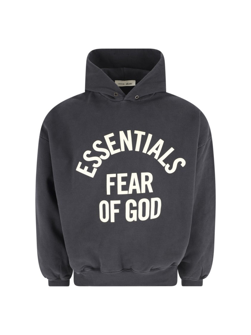 Fear Of God Essentials Charcoal Arched Logo Cotton Hooded Sweatshirt