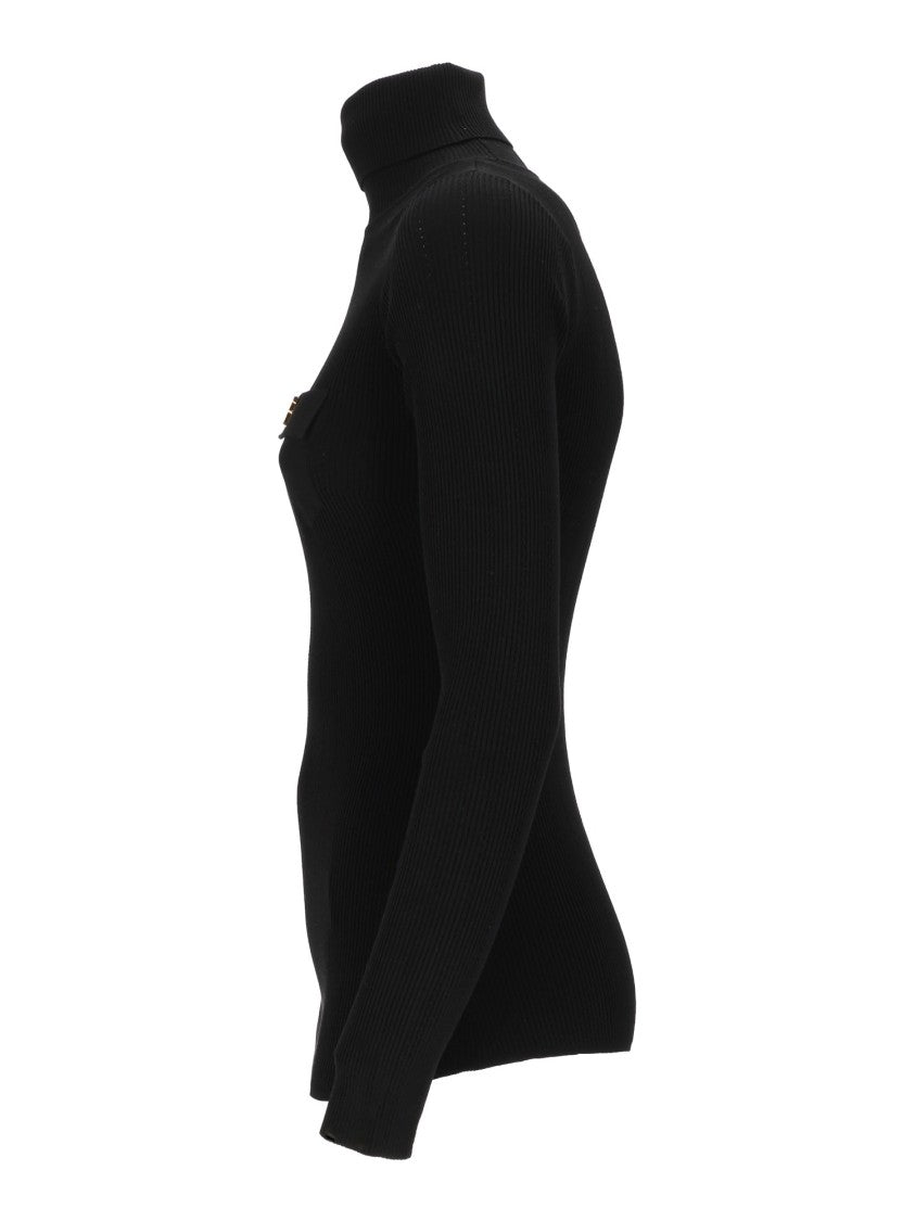 Elisabetta Franchi Fitted Ribbed Knit Top With High Turtleneck