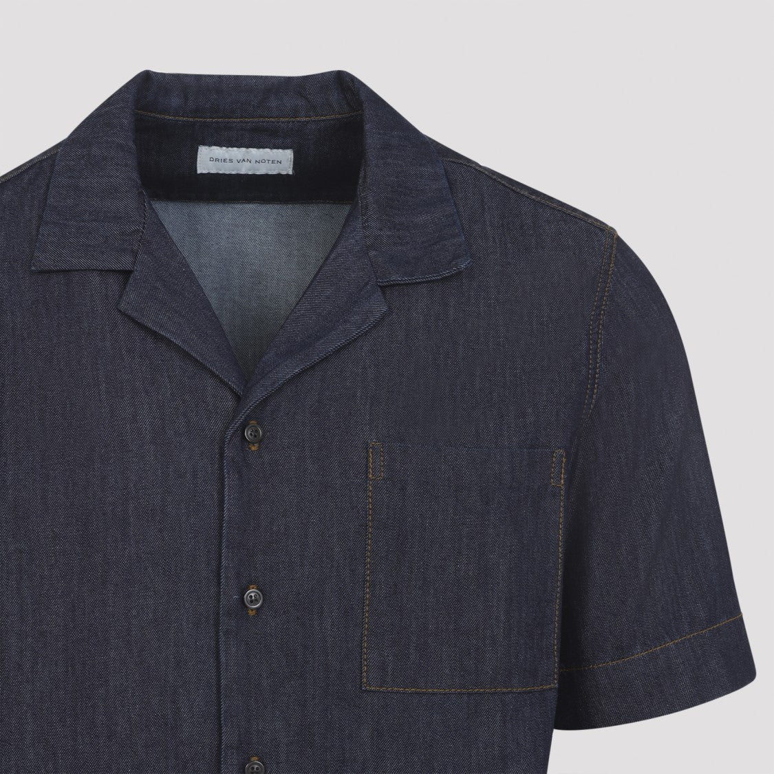 Dries Van Noten Dark Denim Short-Sleeve Shirt