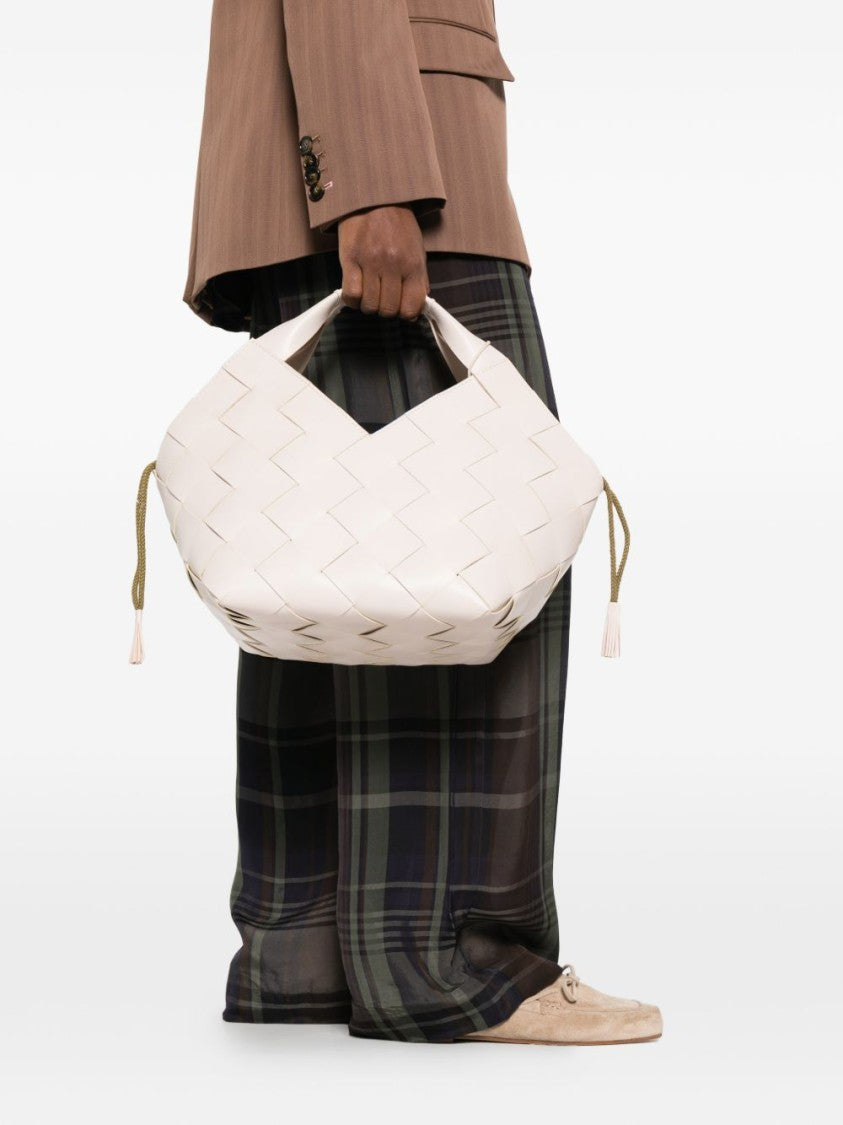 Dragon Diffusion Woven Calf Leather Handbag With Drawstring Accents