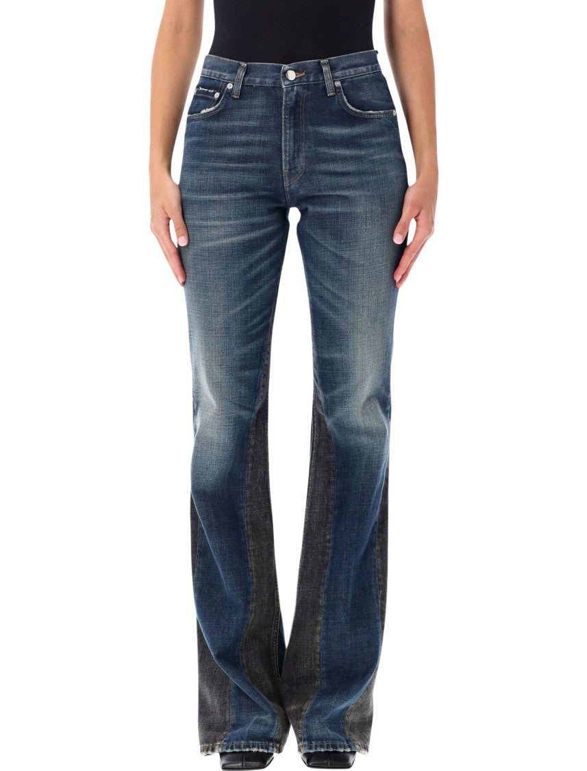 Haikure Fleur Hedwig Blue Two-Tone Flared Denim Jeans