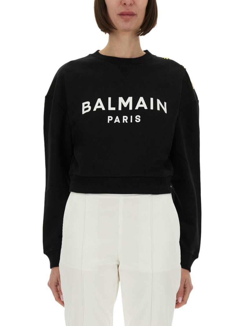 Balmain Cropped Black Sweatshirt