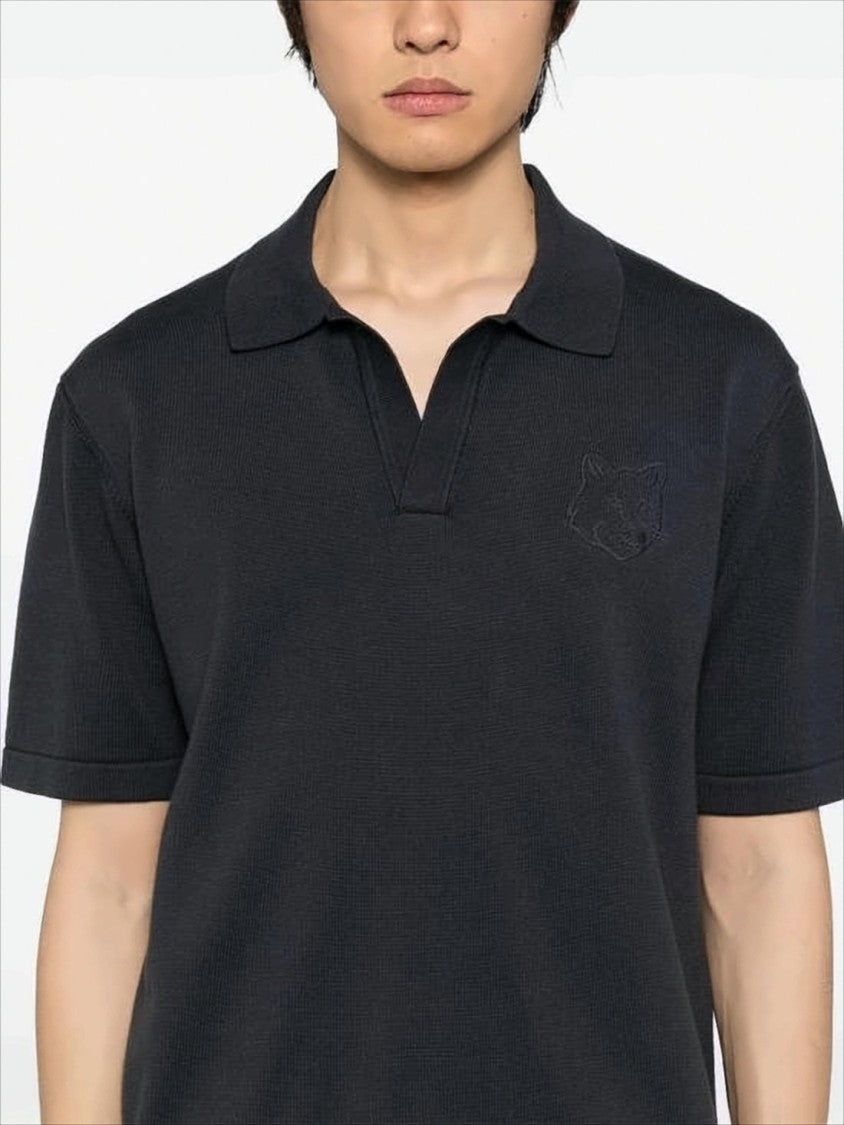 Maison Kitsuné Textured Cotton Polo Shirt With Classic Collar And Embroidered Fox Emblem