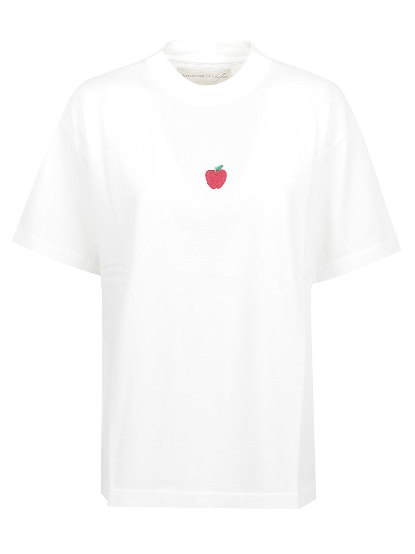 Alberto Bresci Minimalist White T-Shirt With Embroidered Apple Emblem