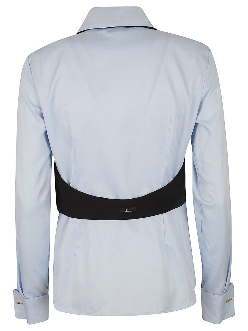 Elisabetta Franchi Layered Light Blue Shirt With Black Vest Overlay