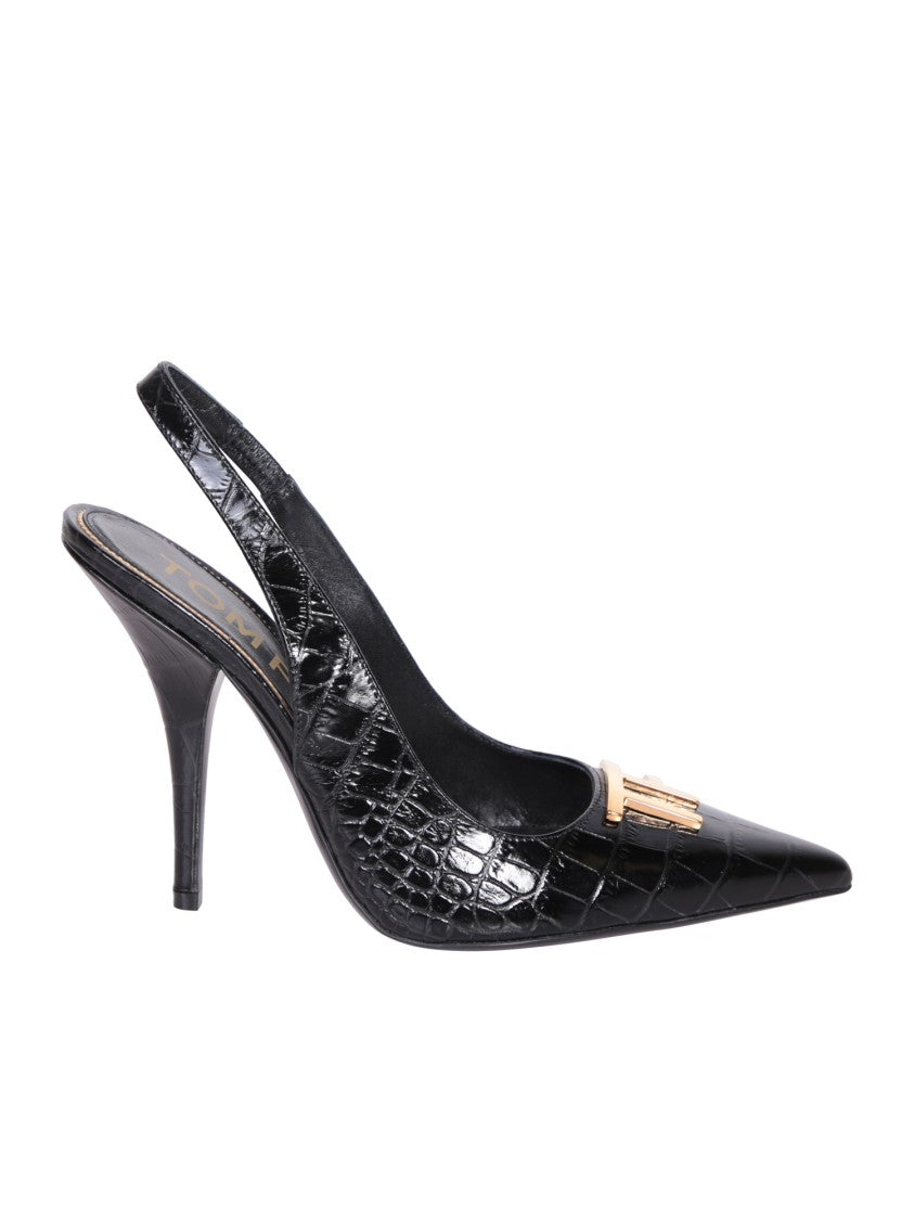 Tom Ford Black Embossed Crocodile Leather Pumps