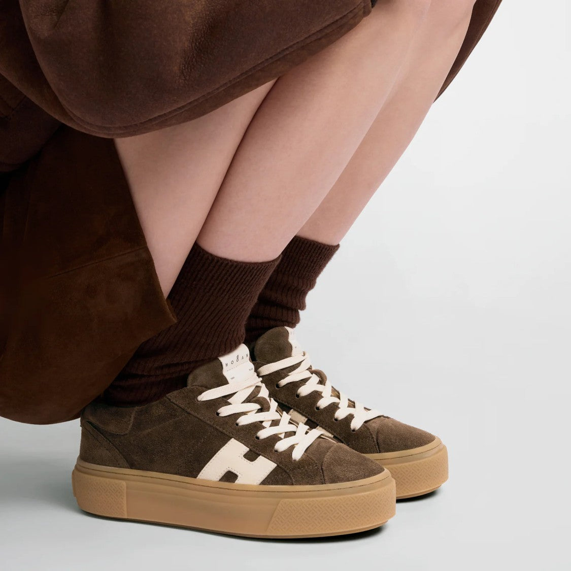 Hogan Brown Suede Gum-Sole Low-Top Sneakers