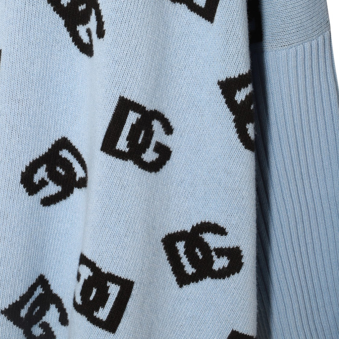 Dolce & Gabbana Light Blue Wool Dress With High Collar And Flared Silhouette
