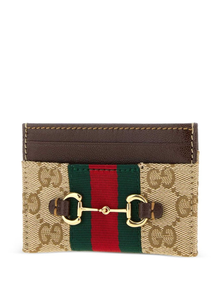 Gucci Beige Monogram Canvas Web Stripe Cardholder
