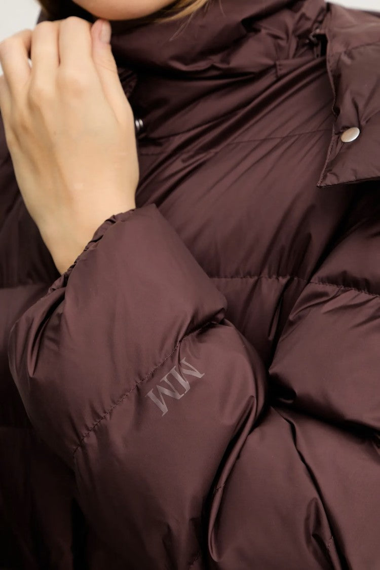 Max Mara Burgundy Quilted Long Coat With Adjustable Hood