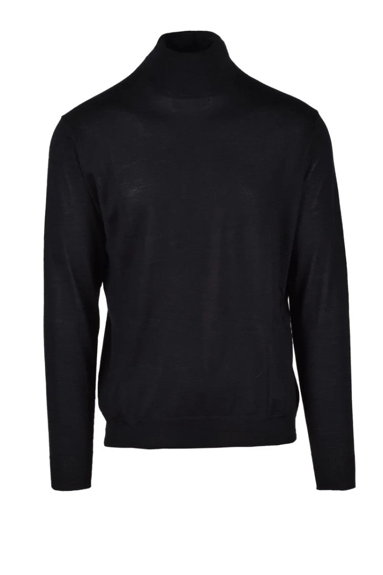 Fama Black Mock-Neck Wool-Blend Sweater
