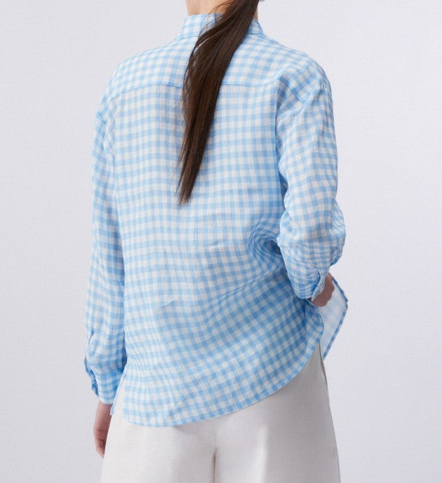Liu Jo Checked Ramie Shirt With Logoed Button Closure
