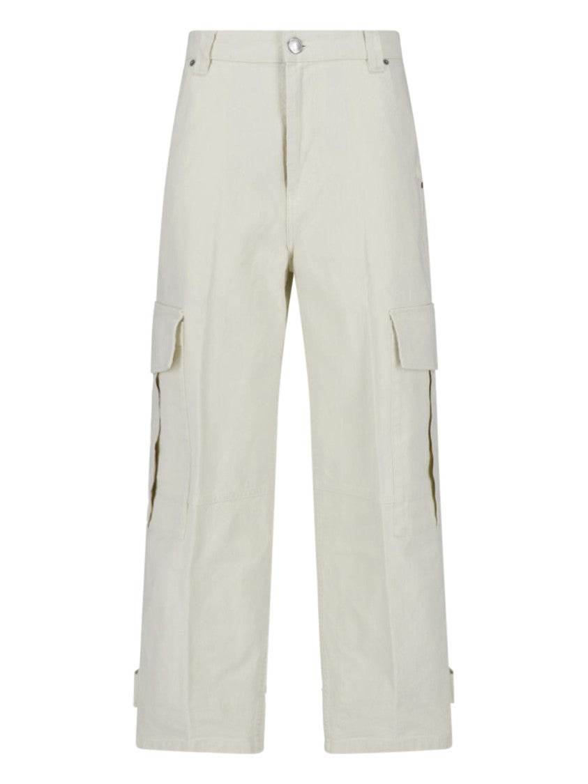 Ami Paris White Cotton Cargo Straight-Leg Pants