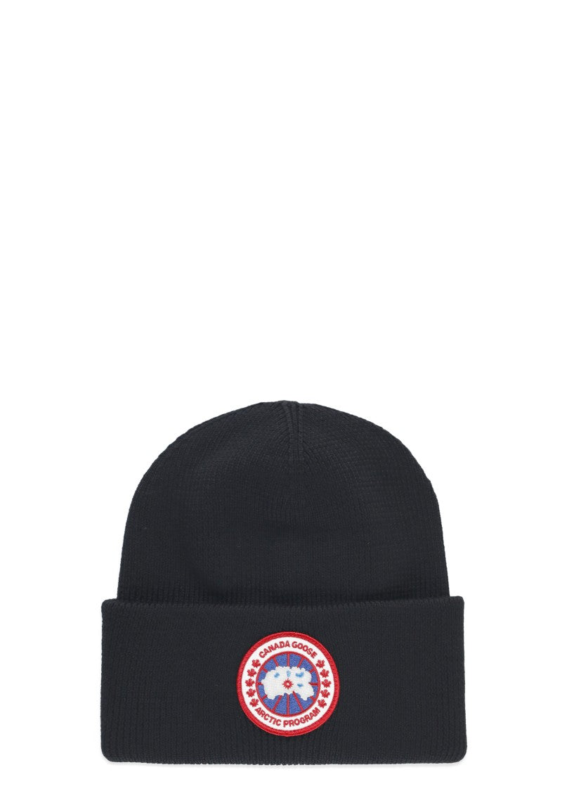 Canada Goose Ribbed Wool Beanie With Contrasting Logo Patch