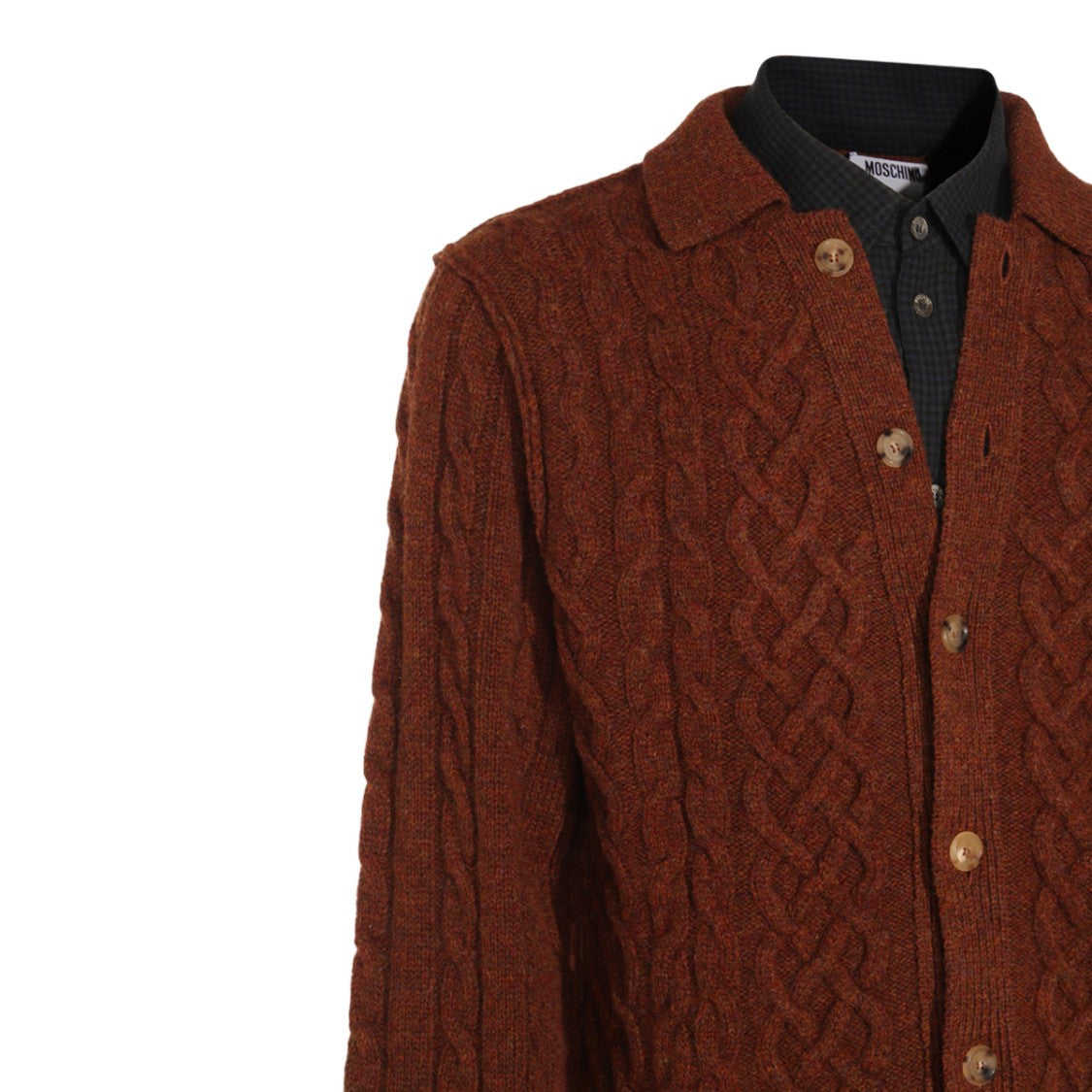 Moschino Cable-Knit Cardigan Sweater With Classic Collar