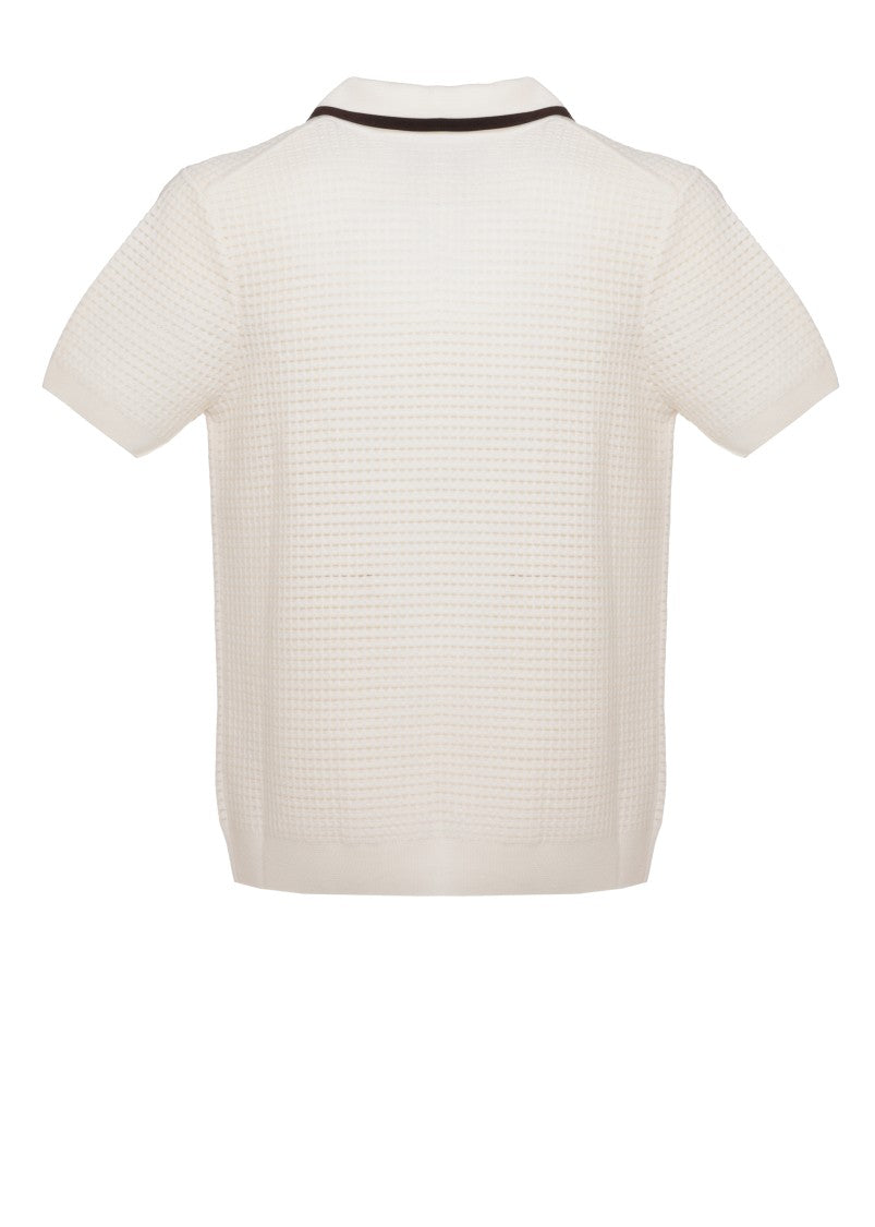 Casablanca Ivory Velvet-Collar Zip Wool Polo Shirt