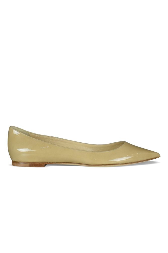 Jimmy Choo Pointed Toe Ballerina Flats In Glossy Nude Leather