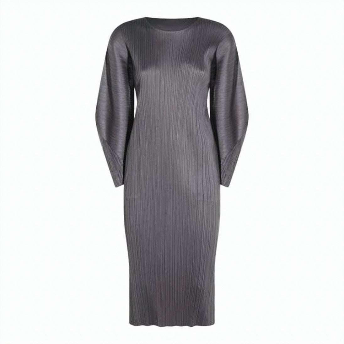 Pleats Please Pleated Midi Dress With Volume Sleeves And Sheen