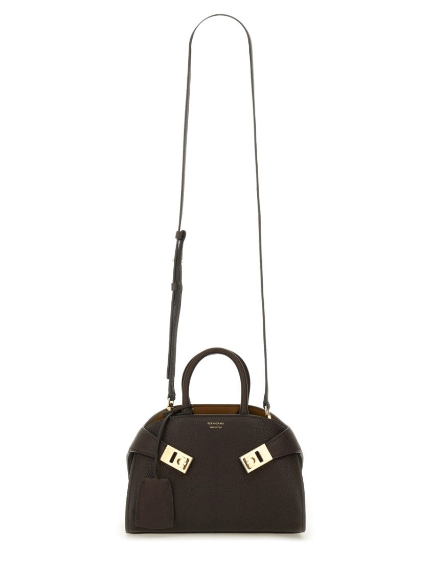 Ferragamo Compact Handbag With Structured Silhouette And Gold Accents