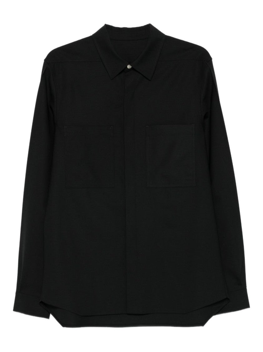 Rick Owens Classic Collar Black Shirt With Dual Front Pockets