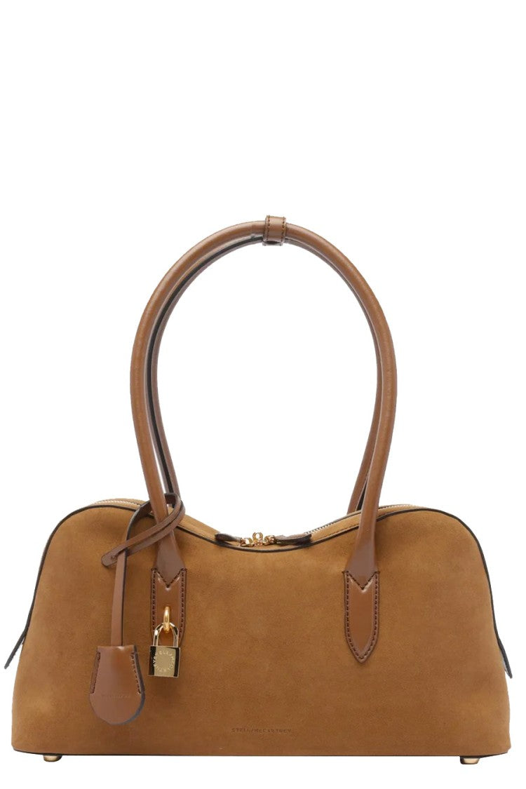 Stella Mccartney Brown Padlock Charm Dual Top Handle Polyamide Shoulder Bag