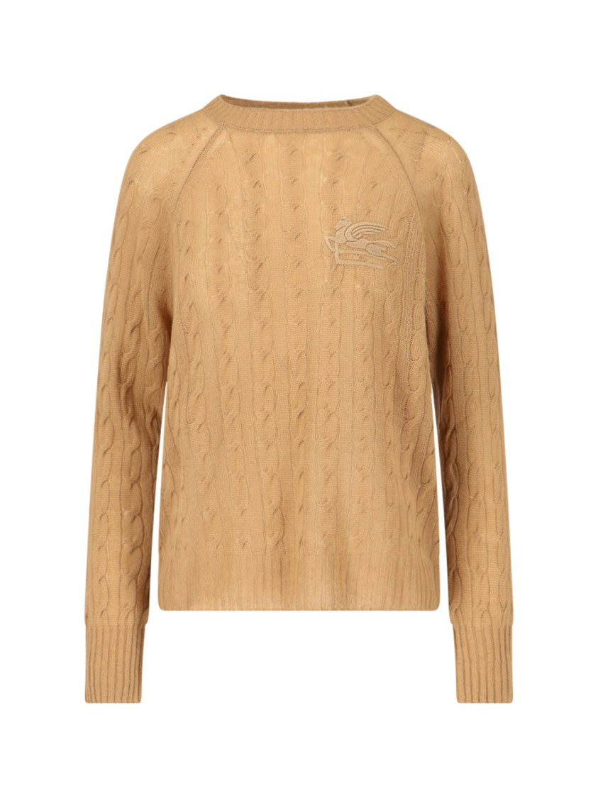 Etro Beige Cashmere Sweater With All-Over Cable Knit