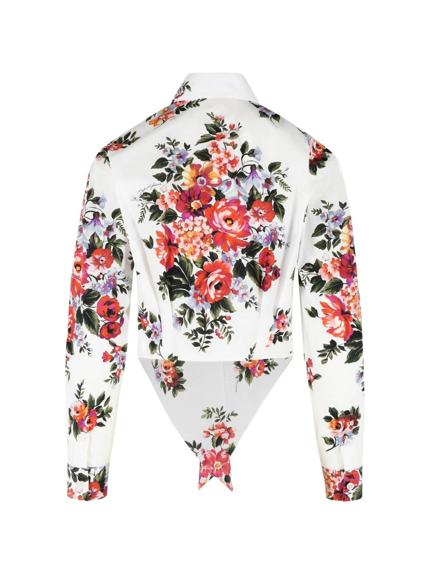 Dolce & Gabbana Long-Sleeved Floral Print Cotton Shirt