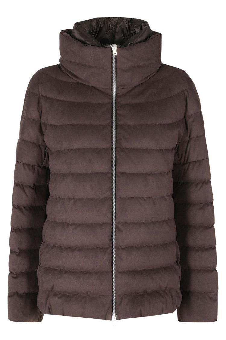 Herno Dark Brown High Neck Double-Slider Zip Polyester Down Jacket