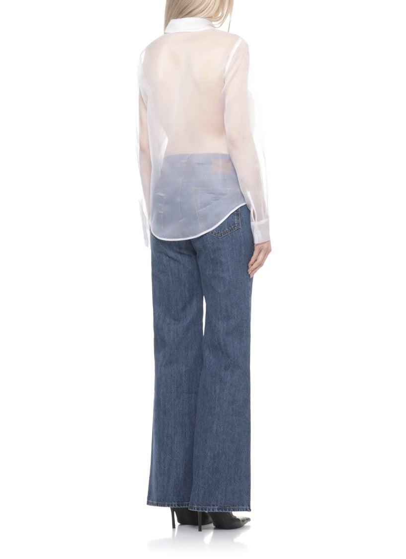 Parosh White Shake Floral Lace Silk Shirt