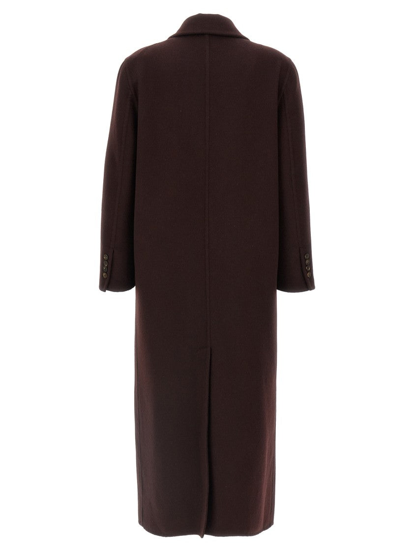 Brunello Cucinelli Brown Cashmere Coat With Monile Detailing