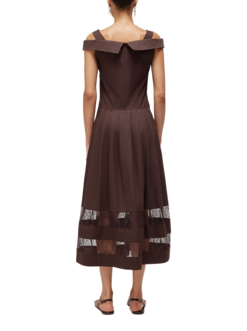 Blugirl Midi Dress With Off-Shoulder Bardot Neckline And Floral Lace Accents