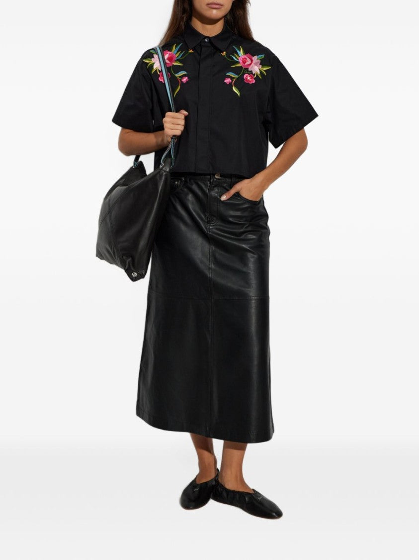 Kenzo Black Floral Embroidered Cropped Top